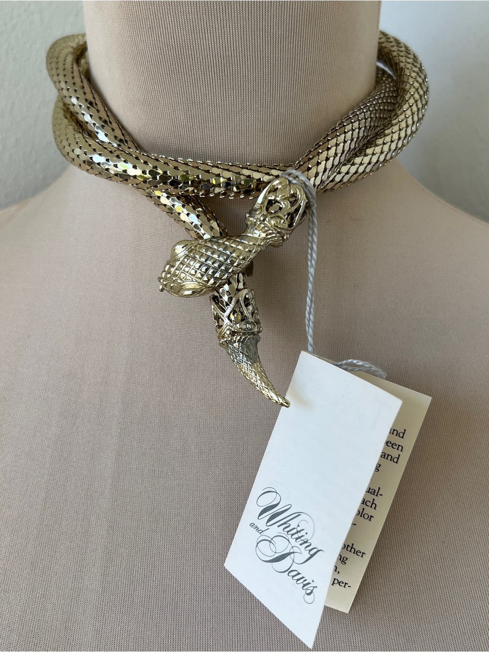 NWT Whiting & Davis Vintage Snake Mesh Belt Necklace Gold 🐍 Original Tag NOS